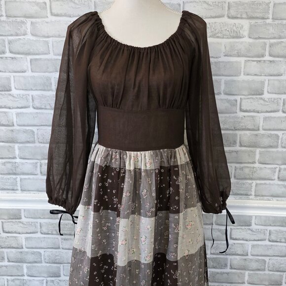 Vintage Couriers California Gingham Swiss Maxi Dress Prairie Cottage Hippie 70s - Picture 2 of 13